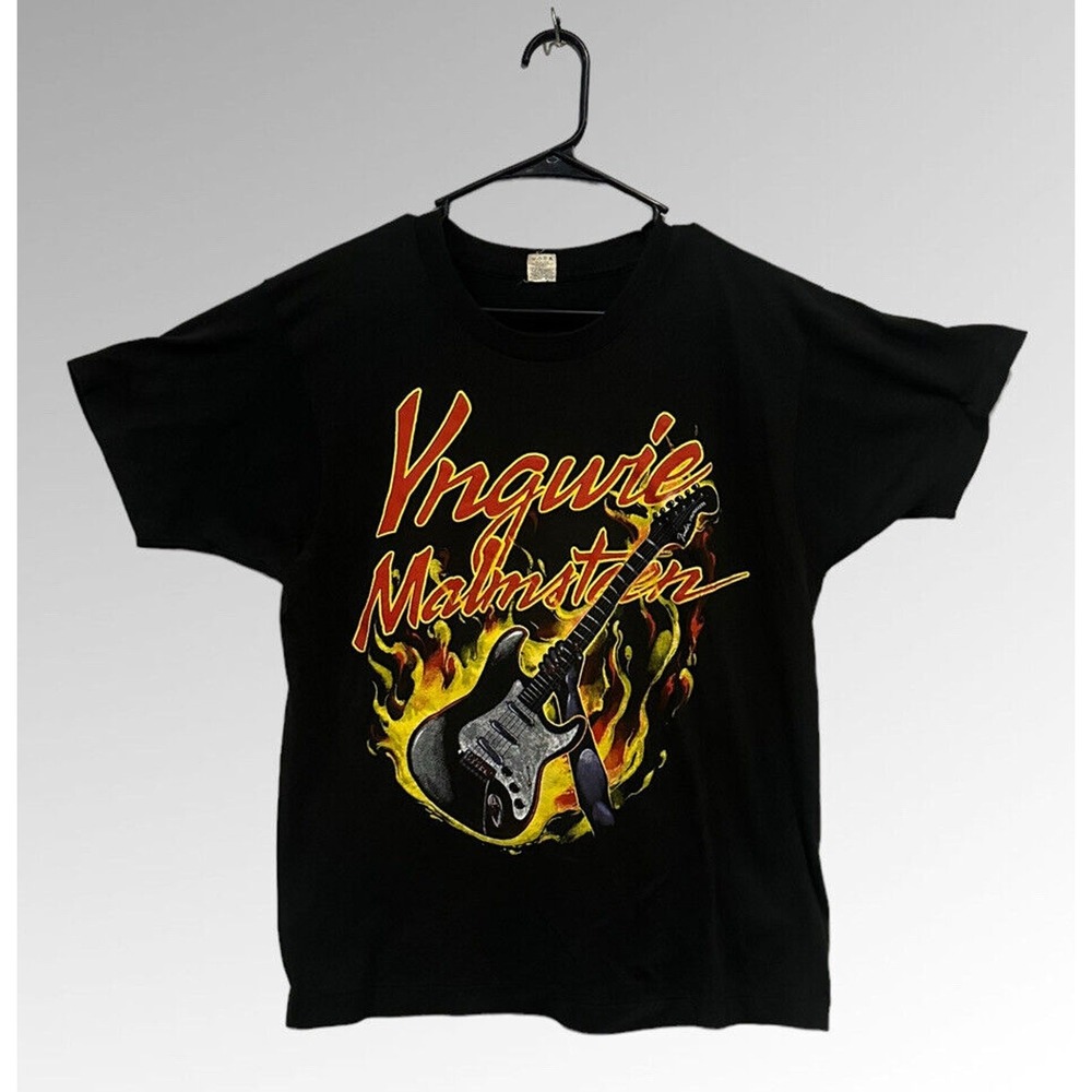 Vintage 1988 Yngwie Malmsteen Odyssey Tour Black Screen Stars Shirt Men Large